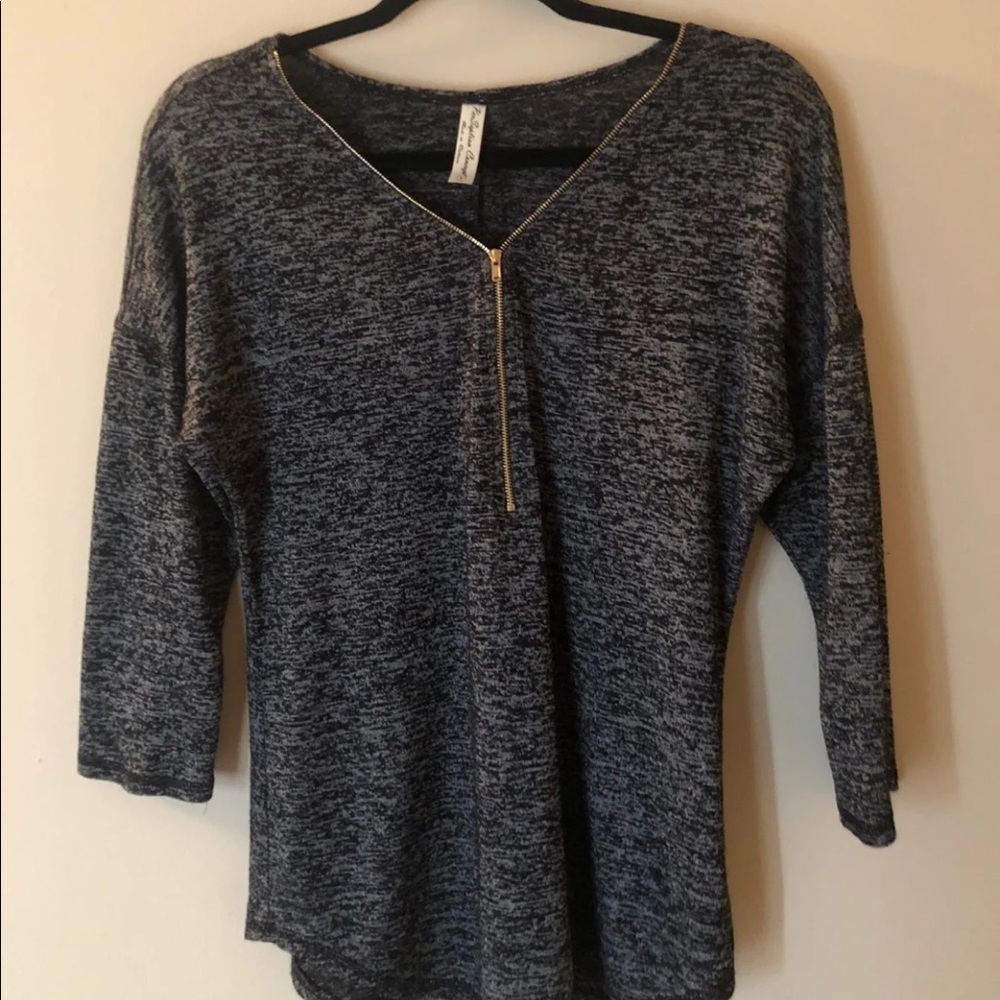 Gray & Black Blouse With Gold Zipper size S